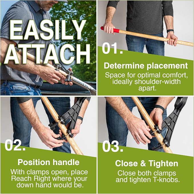 Reach Right Universal Handle Attachment for Weedeater, String Trimmer, Shovel, Rake & More | Versatile Ergonomic Back Saving Attachment for All Gardening Tools | Made in the USA