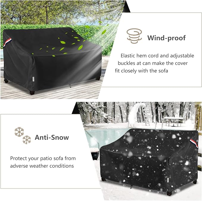 Outdoor Couch Cover Waterproof Heavy Duty Patio Furniture Covers, 58W x 32.5D x 31H Inches 2 Seater Outdoor Sofa Cover (Black)
