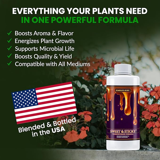 Humboldts Secret Sweet & Sticky Carbohydrate and Saccharide Plant Energy Additive | Indoor and Outdoor Plant Nutrients Enhancer for Growth and Aroma | Boosts Flavor and Development | 8 Ounce