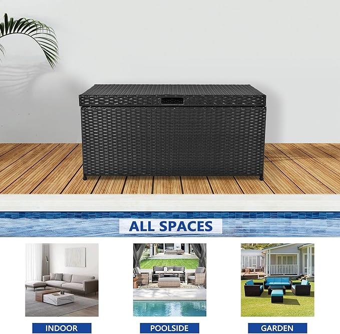 Jeco Wicker Patio Storage Deck Box in Black