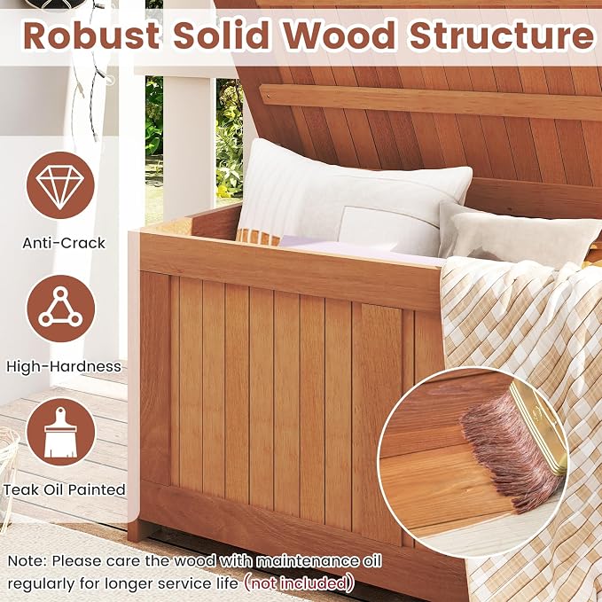 Tangkula 52 Gallon Wood Outdoor Storage Box, 3-in-1 Patio Storage Bench with Flip Top for Cushions, Pool Supplies, Gardening Tools, Outdoor Deck Box for Garden, Backyard, Poolside