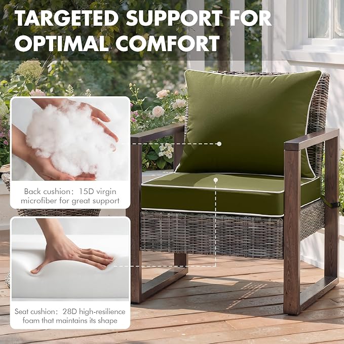 MIULEE Dark Green Outdoor Seat Cushion 24x24 Inch Waterproof & 3 Year Fade Resistant Dark Seat and Back Cushion for Patio Furniture Chair Sofa Couch with Handle and Adjustable Straps