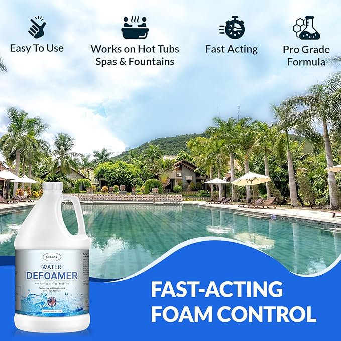 Hot Tub Defoamer - Pool, Fountain, Spa Anti Foam Defoamer -128oz- Eco Friendly & Safe Water Anti Foam - Quickly Removes & Prevents Foam - Silicone Emulsion HotTub Chemicals Made in USA,