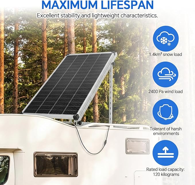 45 Inch 2 Sets Solar Panel Mounting Brackets Kit 0-90 Adjustable Solar Panel Tilt Mount Brackets for 100-400W Panels Windproof for Roof,RV,Ground,Boat and Off-Grid. (2Sets)