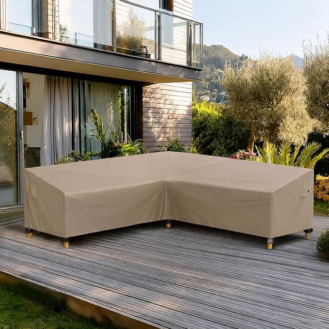 iBirdie Outdoor Patio Furniture Cover fit 87" x 112", 85" x 110", 84" x 108" L-Shaped Sectional Sofa, Waterproof Weatherproof Heavy Duty 600D Garden Cover for Outside L Shape Couch, Brown