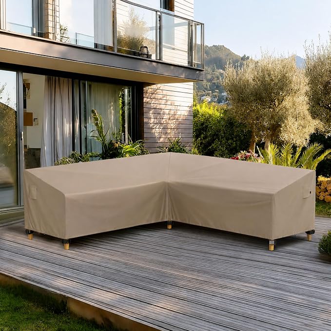iBirdie Outdoor Sectional Cover fit 105" x 105", 104" x 104", 103" x 103" L-Shaped Patio Sofa, Waterproof Weatherproof 600D Heavy Duty Garden Furniture Cover for Outside L Shape Couch, Brown