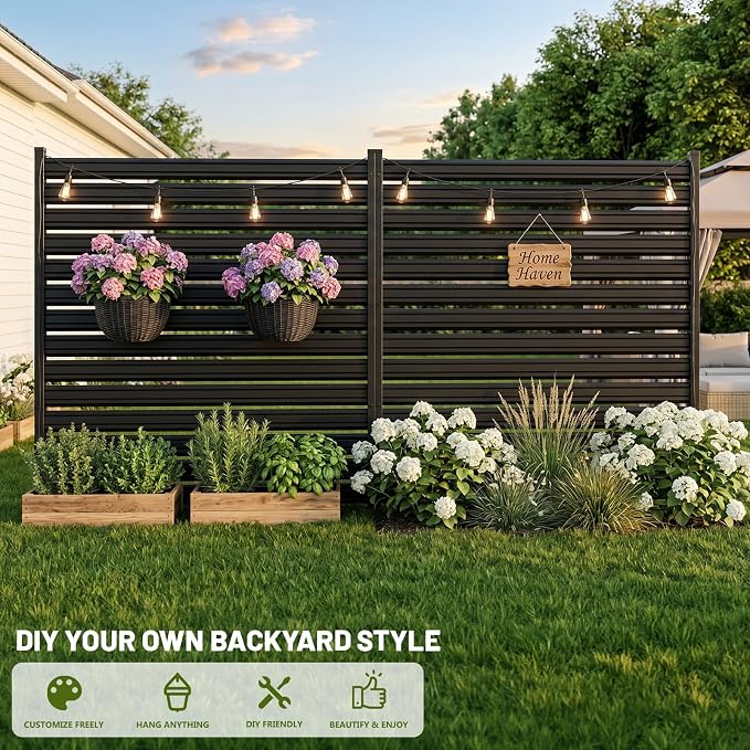 2 Panel No Dig Privacy Fence Screen, 48" H × 48" W Metal Outdoor Air Conditioner Fencing for AC Unit Cover, Hide Trash Bins, & Pool Equipment Enclosure, Decorative Garden, Patio & Backyard, Rustproof