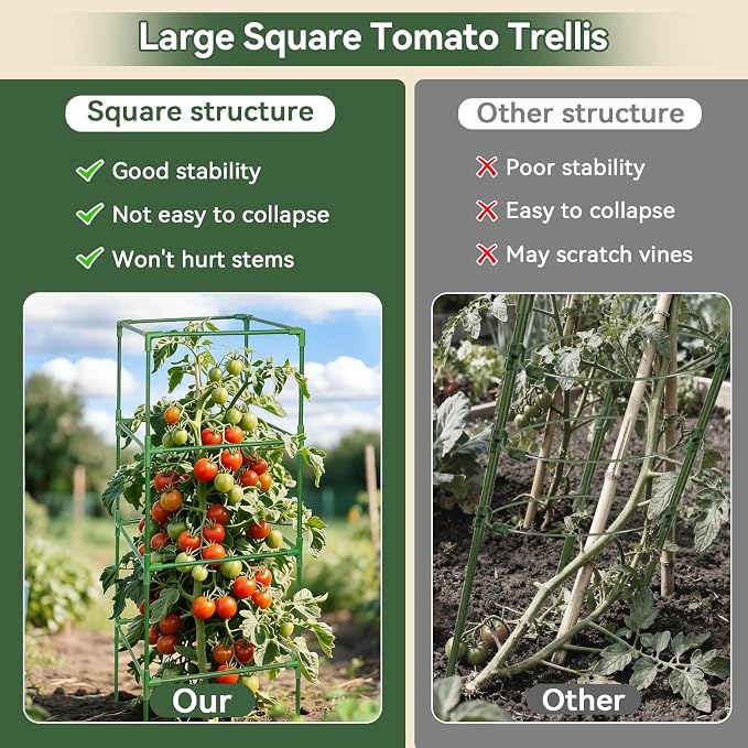 Halatool 4 Pack 72" Extra Tall Square Tomato Cages, Heavy Duty Metal Plant Support for Indeterminate Tomatoes, Climbing Plants, Vegetables, Up to 6ft Garden Cages for Indoor Outdoor Raised Beds, Pots