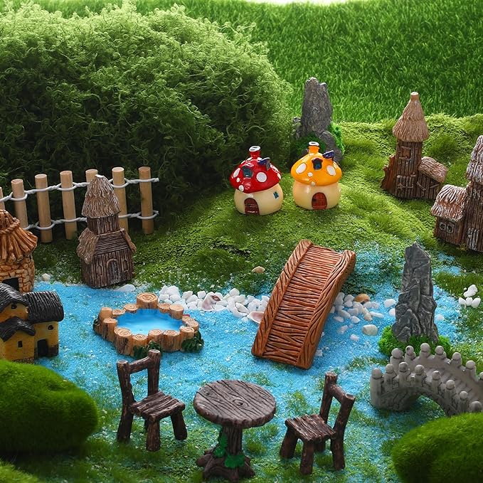 Fairy Garden Accessories, Miniature Garden Ornaments Landscape Mini Fairy Figures Animal Plant Set (32, Green)