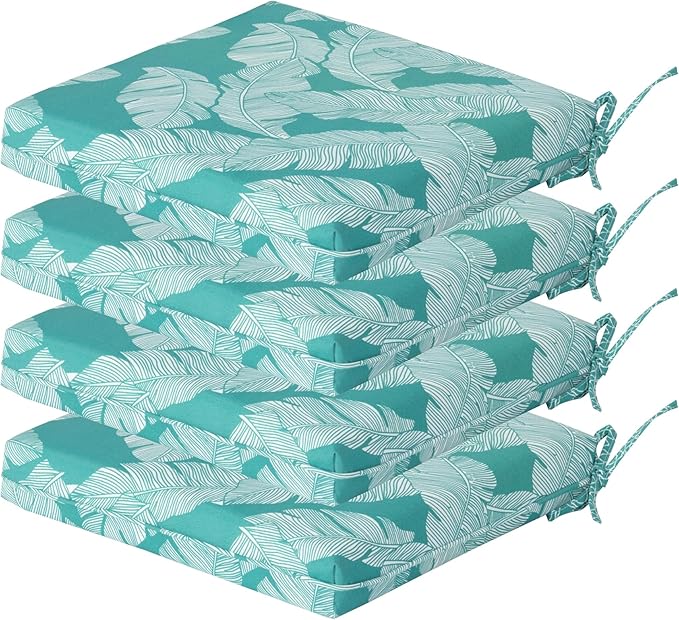 COZYVIDA Outdoor Chair Cushions Set of 4, 20"x20" Square Seat Pads with Tie Straps and YKK Zippers, 30D High-Density Foam, Water-Resistant Fabric,UV-Resistant 1000+ Hrs