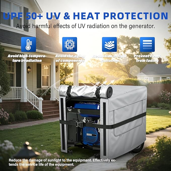 Generator Covers, 900D Heavy Duty Waterproof Fabric. 32L×24W×24H Inch Outdoor Generator Covers, with Windproof Strap Buckles. Fits most 5000-10000 watt Generators, Gray.