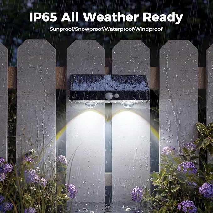 kolpop 2 Pack Solar Fence Lights Outdoor with 3 Modes Motion Sensor,IP65 Waterproof,1200mAh 60LM Bright LED Solar Lights for Fence,Patio,Backyard,Wall,Nighttime,Party(Cool White)