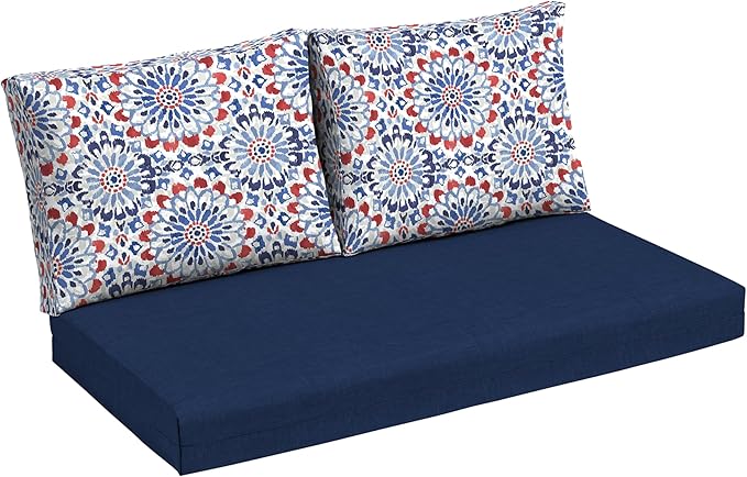 Arden Outdoor Loveseat Cushion Set, 48 x 24, Water Repellent, Fade Resistant, Cushion Set for Couch, Bench, and Swing, Clark Blue