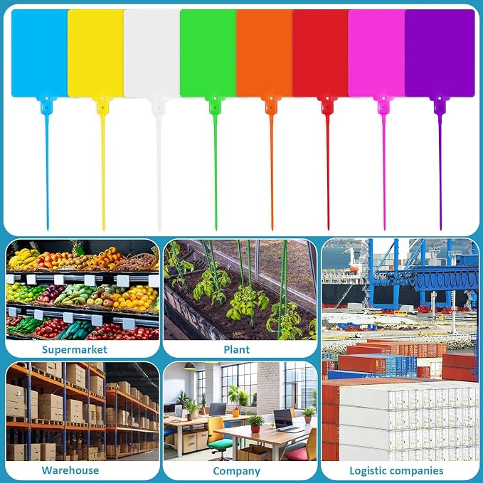 Novabright 400 Pcs Multicolor Waterproof Blank Plastic Shipping Tags Bulk 3.94" x 3.15" Large Writable Sealing Mark Labels Tie with String for Luggages Inventory Logistics Keys