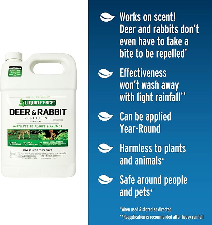 Liquid Fence Deer And Rabbit Repellent Concentrate, Apply Year-Round, 1 Gallon