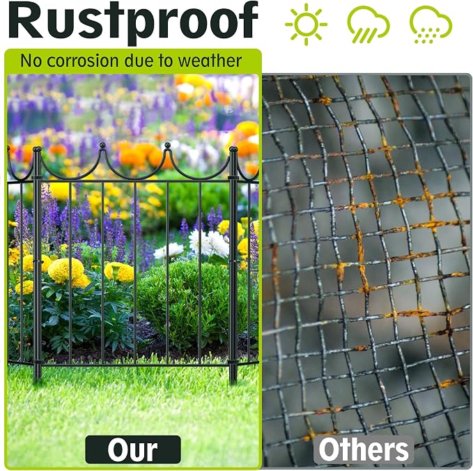 Decorative Garden Fence, 24in(H)×10.4ft(L), 10 Pack | No Dig Animal Barrier, For Dog & Rabbits, Flower Bed Border, Yard & Patio Landscaping