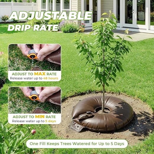 HIRALIY 20 Gallon Tree Watering Bag, 4 Pack Watering Ring, Slow Release 1-3 Days, Deep Root & Automatic Drip Irrigation System, for Multi-Trunk Newly Planted Small Trees and Shrubs