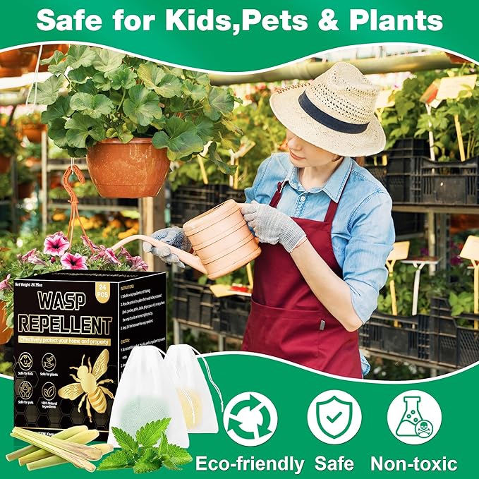 36 Pack Wasp and Bee Repellent Outdoor, Natural Peppermint Oil Carpenter Bee Repellent for Yellow Jackets, Hornets, Mud Wasps Deterrent for Indoor Outdoor Patio Garden Porch, Pet and Human Safe