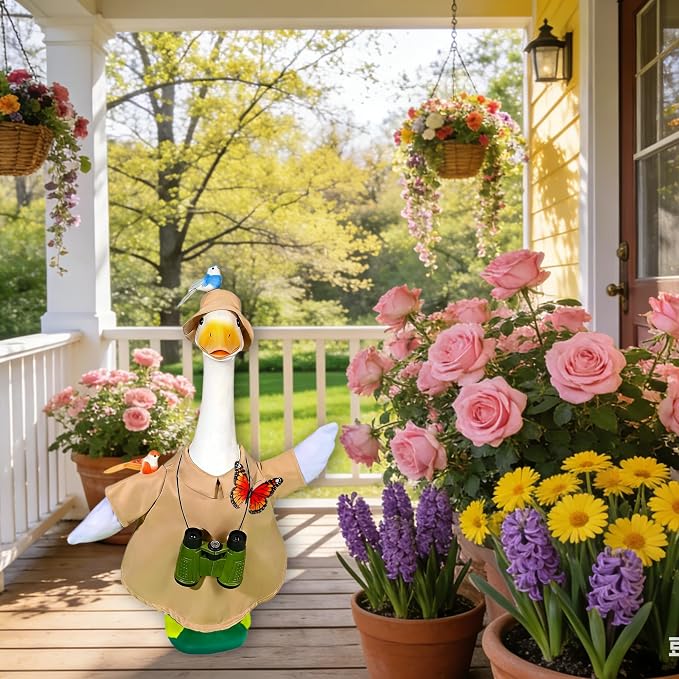 Spring Porch Goose Bird Watching Outfit Set – 5-Piece Costume & Accessories for 20-23" Standard Goose Statue, Whimsical Outdoor Lawn Decoration for Garden, Patio, Yard, Gift for Bird Lovers