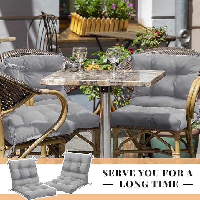 Marsui 6 Pcs Outdoor Indoor High Back Chair Cushions Patio Furniture Tufted Pillow with Ties Water-Resistant Replacement Outdoor Rocking Chair Cushions, 42 x 21 Inches (Gray,Solid Color)