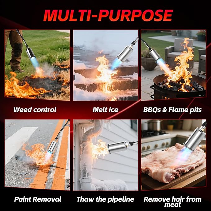 Propane Torch Weed Burner with 10FT Hose Extended Blow Torch Heavy Duty Weed Torches for Outside Flame Control for Garden Stumps Wood Ice Snow Melting Roofing (Propane Tank Not Included)
