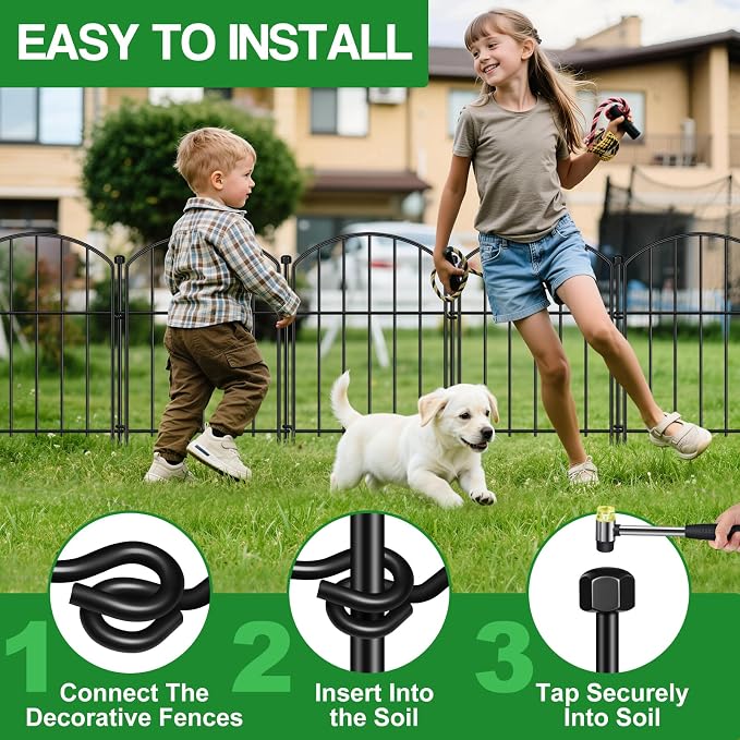 30 Pack Decorative Garden Fence Animal Barrier Fence, 17 in x 12 ft Rustproof Metal No Dig Fence Panels, Arched Small Garden Fence Barrier for Dog Rabbit Flower Bed Edging Yard Ground Patio Defense