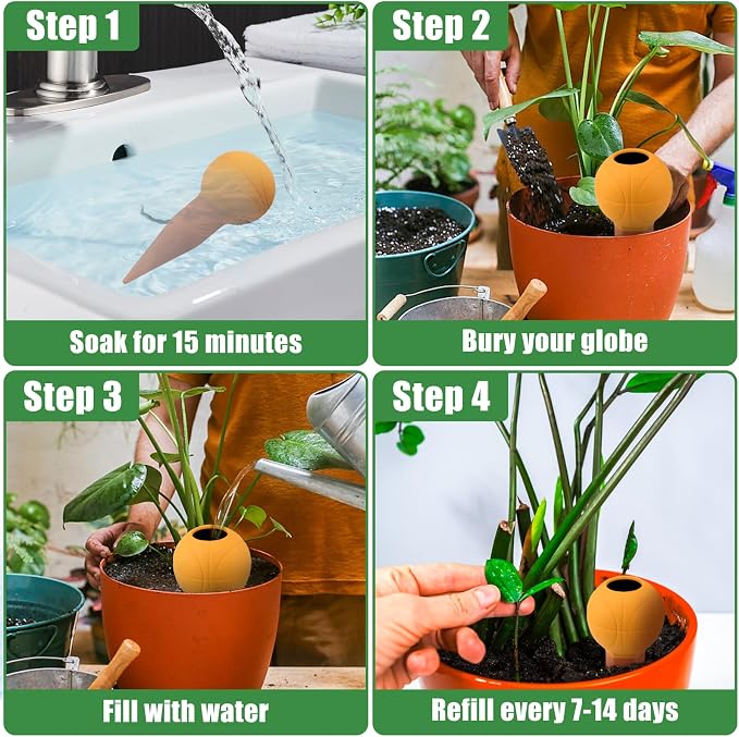 Terracotta Watering Spikes, 4 Pack Self Watering Globes, Plant Watering Bulbs, Automatic Watering Devices for Indoor & Outdoor Plants