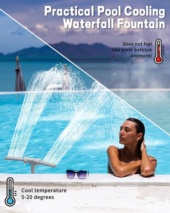 Pool Fountain for Above and In-Ground Pools - Adjustable Heigh & Dual-Sprayer Waterfall Sprinkler for Pool, Swimming Pool Spa Decoration Water Fountain, Pool Aerator Accessorie for Fun Cooling Relax