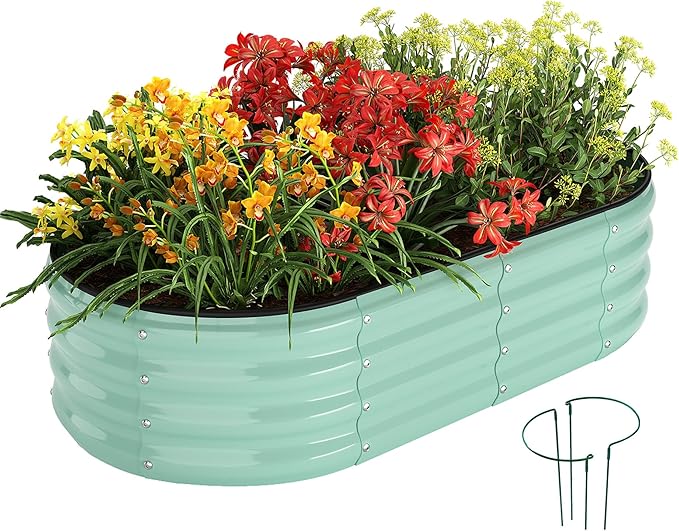 ZFHgarden Galvanized Metal Planter Raised Garden Bed Kit for Gardening Outdoor，4x2x1ft Planter Grow Garden Box Raised Flower Bed，Long Vegetable Clearance Herb Raised Garden Beds for Gardening Green