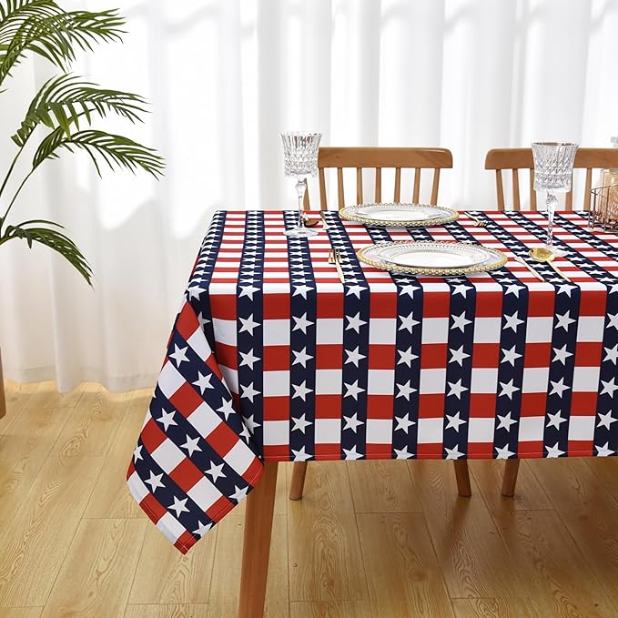American Gingham Buffalo Tablecloth Fabric - Oblong 58x144 Inch Water Proof Patriotic Table Cloth for Indoor Outdoor - Table Cover for Birthday, Picnics, BBQs, and Parties