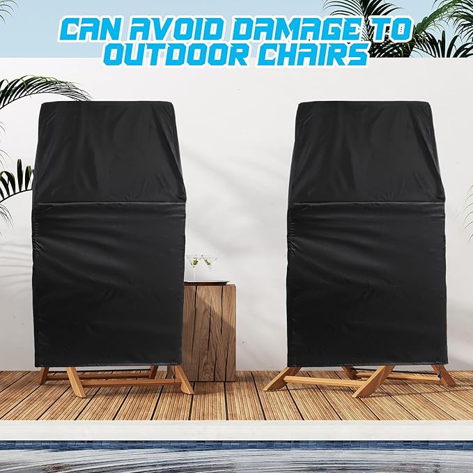 Moukeren 2 Pcs Black Outdoor Chair Cover Waterproof Stacking Patio Chair Cover for Lounge Furniture Lawn 210D Oxford Cloth 25" L x 25" W x 47" H