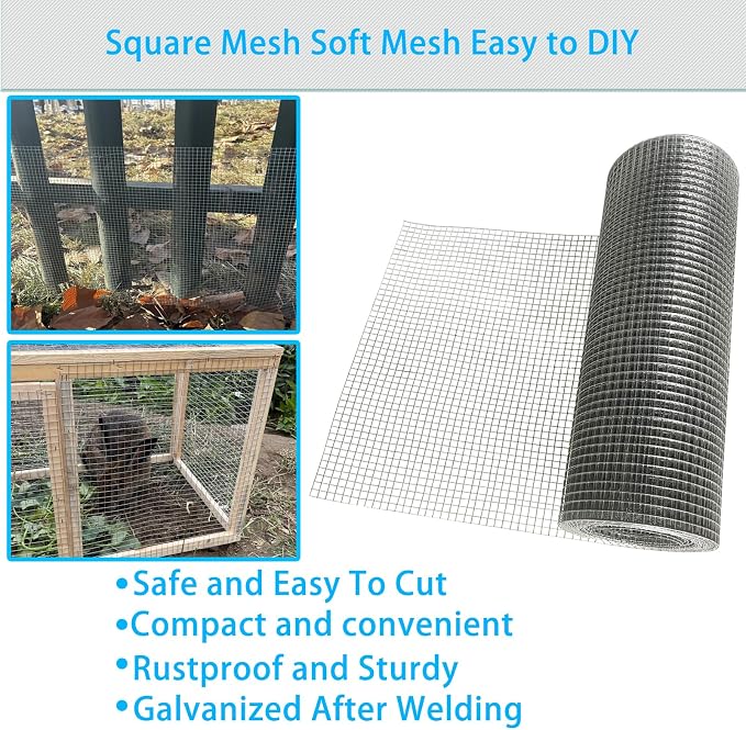 12in X 20ft Hardware Cloth 1/4 Inch, 23 Gauge, Hot-dip Galvanized After Welding, Chicken Wire Fence Garden Fencing Welded Wire Cloth Garden Fence Handicraft Making