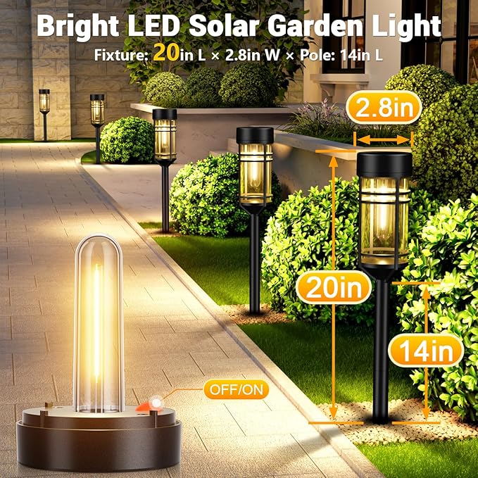 Solar Garden Lights, 2 Pack LED Solar Lights IP65 Outdoor Waterproof, Rugged & Shatterproof for Landscape Lighting Garden Lighting Yard Pathway Walkway Driveway Lawn, 3000K Warm White