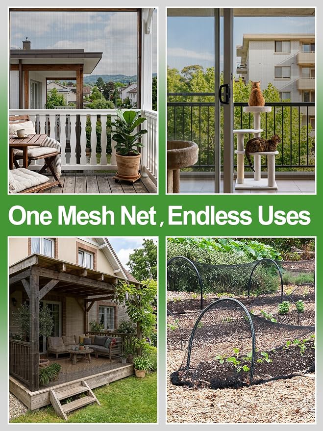 ANPHSIN Strong PP Nanocomposite Mosquito Net Garden Netting - 10 x 20ft Clear View Bird Insect Pest Mesh Barrier Screen for Patio, Balcony, Porch, Outdoor Raised Beds Protection (Black)
