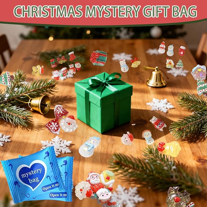 Mini Glow In The Dark Animal Resin Models, Resin Animals Mystery Bags, Individually Wrapped Blind Bags Tiny Animal Figurines, Collectible Mini Animals For Fairy Garden, DIY Crafts (100, Christmas)