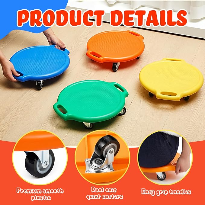 Soulchen Manual Sports Scooter Board with Handles, Sitting Scooter Board with Universal Wheels for Home Gym Indoor Outdoor Activities Play Equipment
