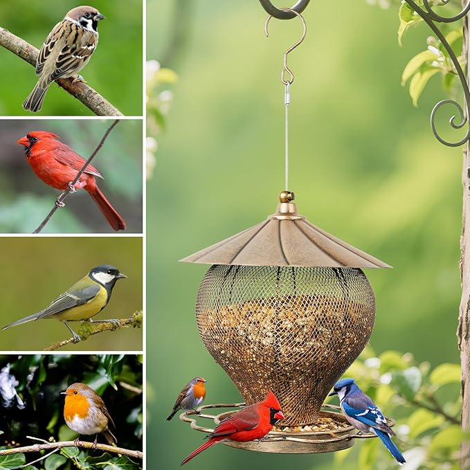 MYITYARD Bird Feeders for Outdoors, Large Capacity Metal Hanging Bird Feeder, Easy Fill Wild Bird Feeders for Garden Yard Decorative, Attracting Wild Birds, Vintage Bronze