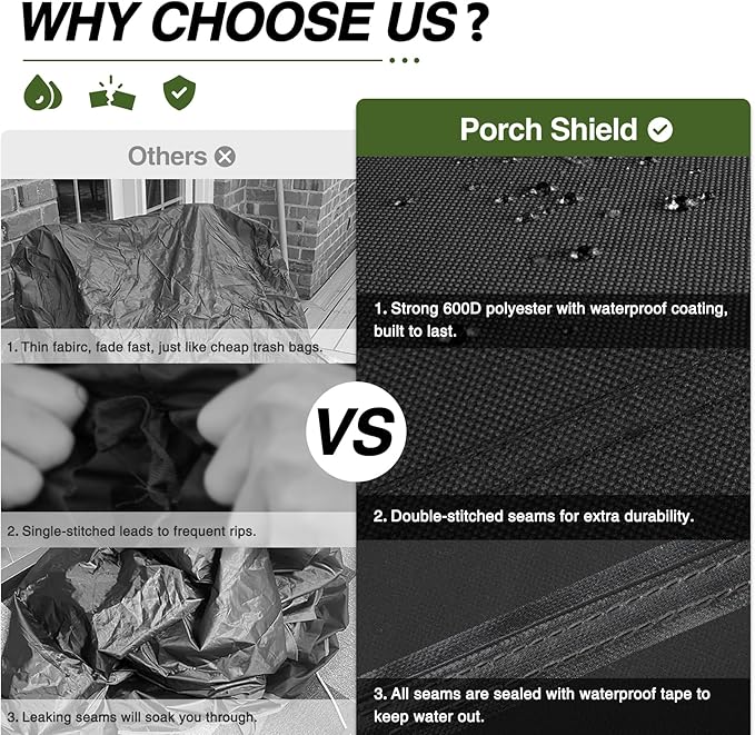 Porch Shield Patio Chair Covers -Waterproof Outdoor Lounge Deep Seat Lawn Chair Cover 2 Pack - 30W x 33D x 34H inch, Black