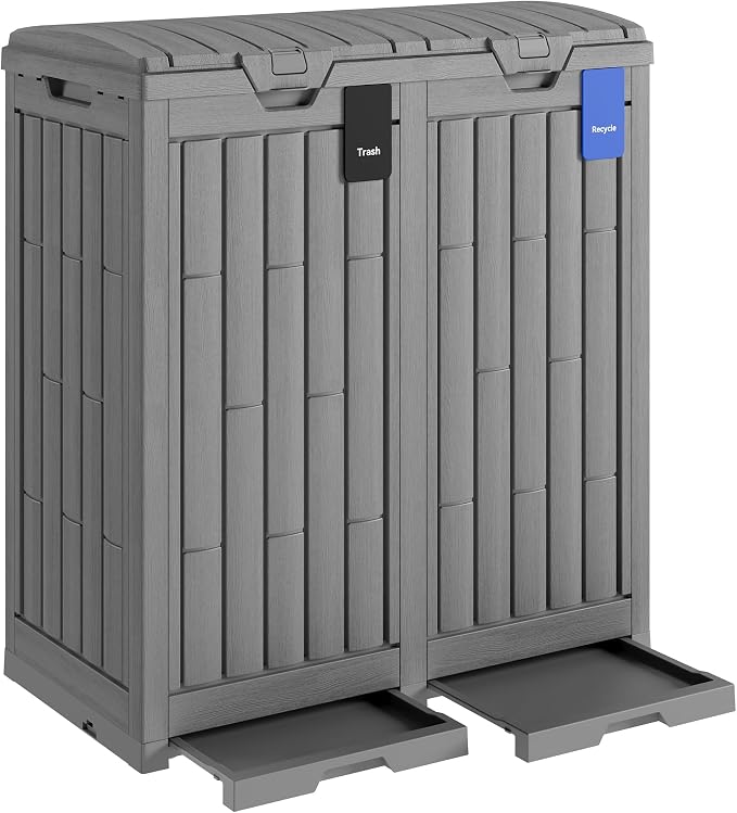 EAST OAK 76 Gallon Outdoor Trash Can | Waterproof Resin Garbage Can with Tiered Lid & Drip Tray | Outside Trash Bin for Patio | Kitchen, Backyard & Deck | Gray Color
