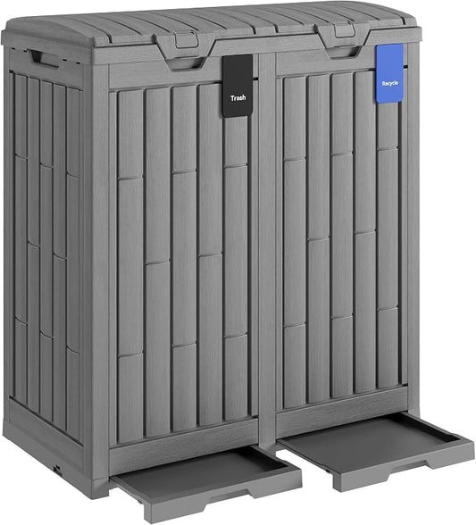 EAST OAK 76 Gallon Outdoor Trash Can | Waterproof Resin Garbage Can with Tiered Lid & Drip Tray | Outside Trash Bin for Patio | Kitchen, Backyard & Deck | Gray Color
