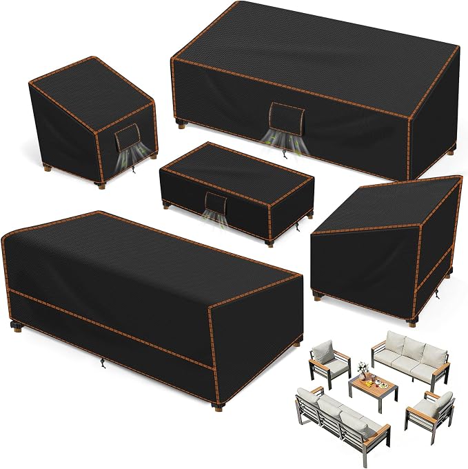 SUNICO Outdoor Cover for Patio Furniture, 5 Piece Patio Set Cover Waterproof, 420D Covers for Outdoor Furniture, UV Fade Protection, Tear-Resistant, Black