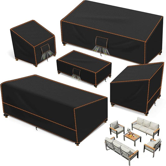 SUNICO Outdoor Cover for Patio Furniture, 5 Piece Patio Set Cover Waterproof, 420D Covers for Outdoor Furniture, UV Fade Protection, Tear-Resistant, Black