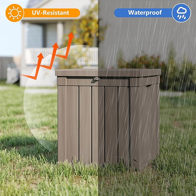 Outdoor Storage Box 50GAL Waterproof Resin Deck Box,Pool Accessories Supplies，UV-Resistant Lockable Package Delivery Bin for Garden Tools,Large Patio Outside Cushions,Chest,Furniture,Grey