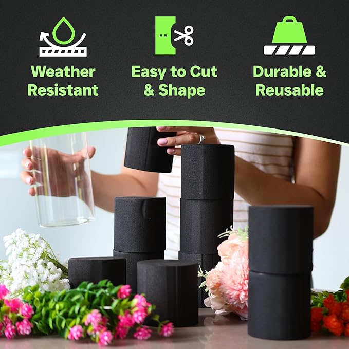 XCEL Florist Foam Floral Foam Blocks - Reusable, Weather Resistant Styrofoam for Artificial Flowers (Black 3" Round x 3" Thick - 10 Pack)