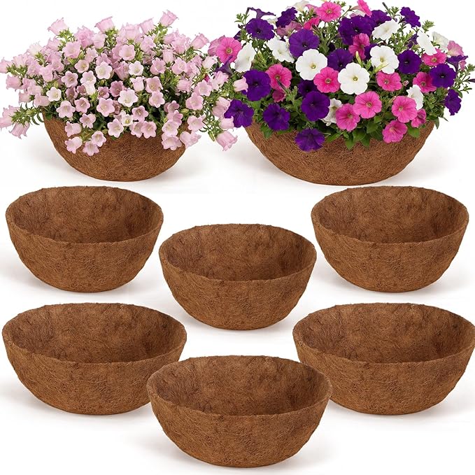 Gerrii 8 Pcs 24 Inch,20 Inch Coconut Liners for Hanging Baskets Coco Liners for Planters Natural Round Coconut Coco Planter Basket Coir Liner for Hanging Basket Flowers/Vegetables