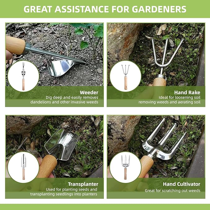 Gardening Tools 11 Pack Heavy Duty for Women with Gardening Knee Pads and Repotting Mat, Gardening Hand Tools with Floral Tote Bag, Durable Garden Supplies Kit, Ideal Gifts for Men Gardeners