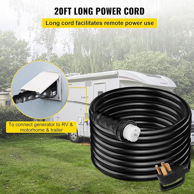 VEVOR 25 FT 50 Amp Generator Extension Cord NEMA N14-50P & SS2-50R & CS6364, STW 6/3 + 8/1 AWG 125V 250V Generator Power Cord Twist Lock Connectors