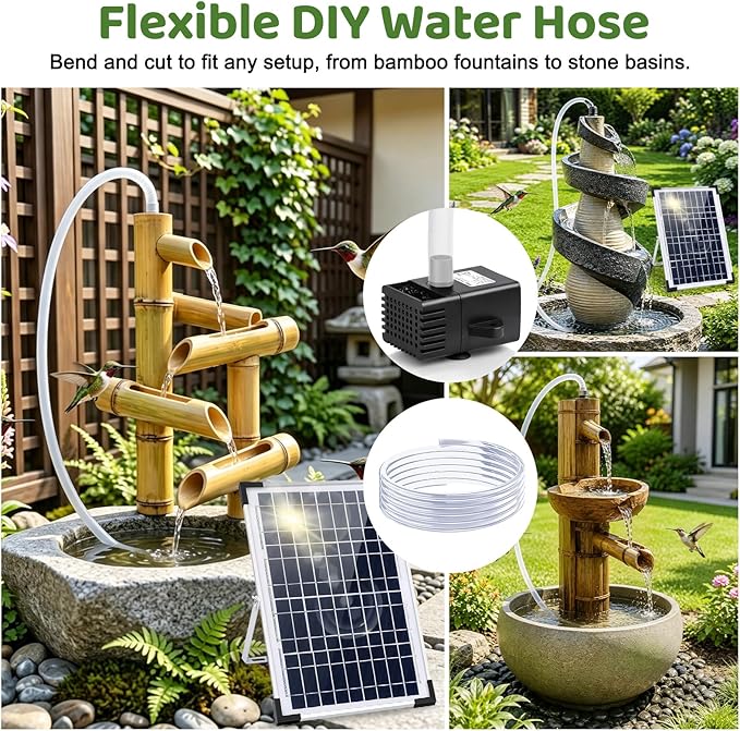 12W Solar Fountain Pump, Solar Powered Water Pump with 6 Nozzles & 3.28FT DIY Water Hose, Solar Water Fountain for Outdoor Garden Bird Bath Pond Water Feature