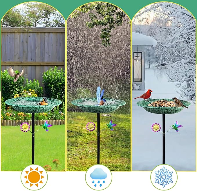 Freestanding Bird Bath for Outside, Metal Birdbath with Removable Bowl and Sturdy Base, 11.5'' Bird Feeder for Outdoors Garden Patio Yard Lawn Decor, Easy to Install(Green)