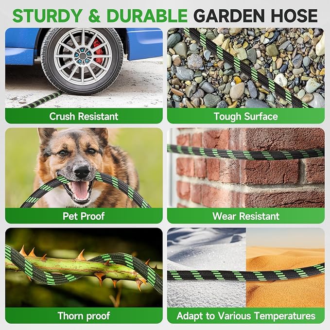 Garden Hose 100ft Flexible Non-Expandable Water Hose Ultra Lightweight Kink-Free Leak-Proof Durable & Abrasion-Resistant with 3/4" Brass Fittings for Patio Yard RV and Outdoor Use